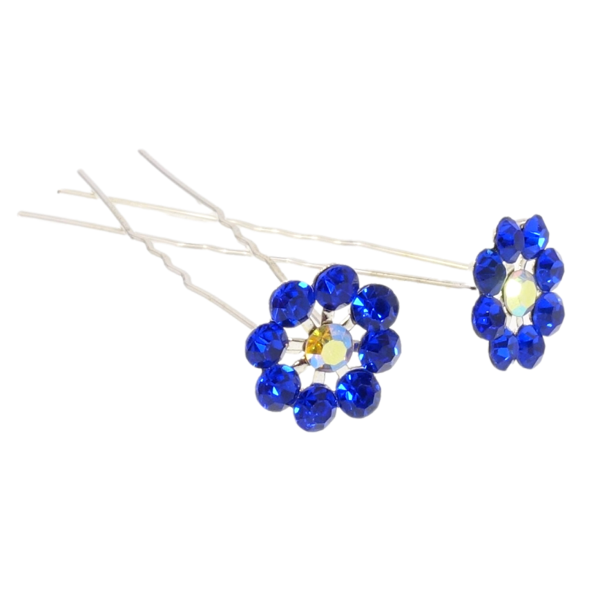 Шпилька для волосся Синя квіточка зі страз ø 16мм (ціна за одну штуку) фото №1