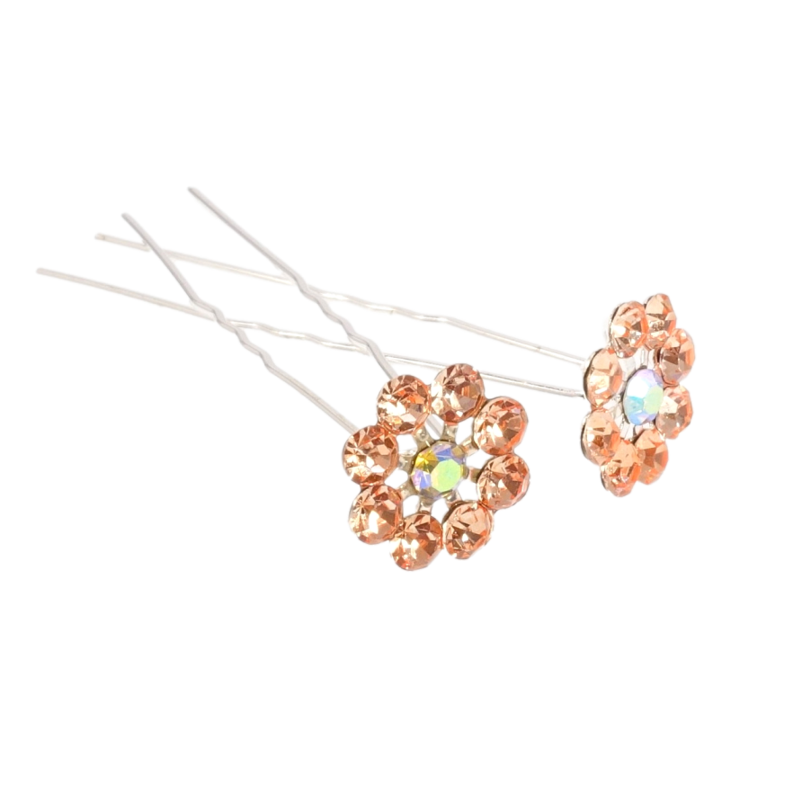 Шпилька для волосся Персикова квіточка зі страз ø 16мм (ціна за одну штуку) фото №1