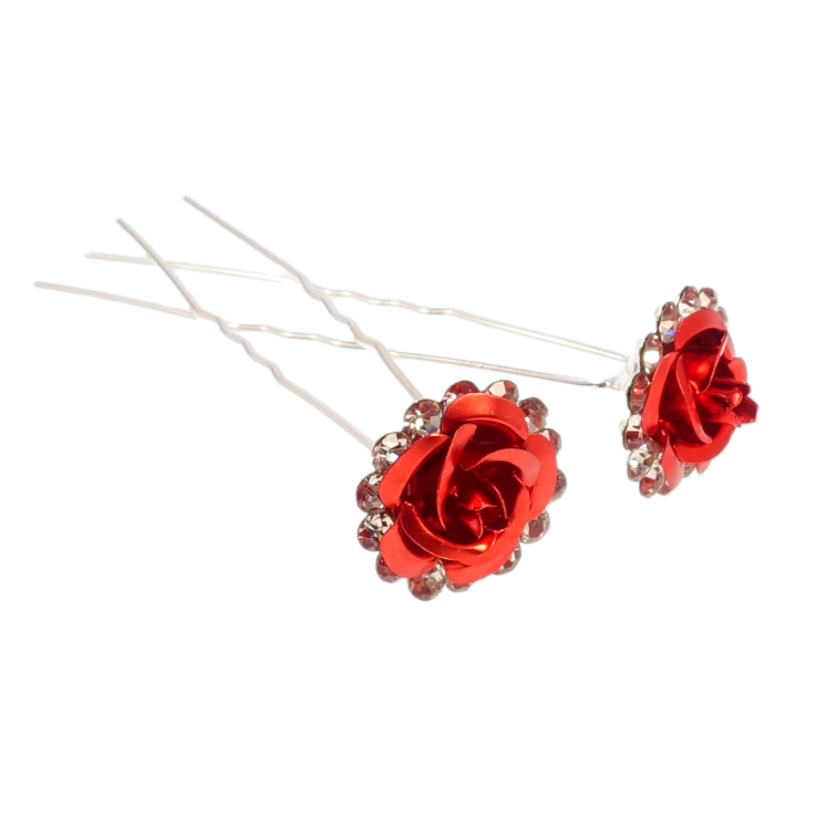 Шпилька для волосся Червона троянда в обрамленні страз ø 18мм (ціна за одну штуку) фото №5