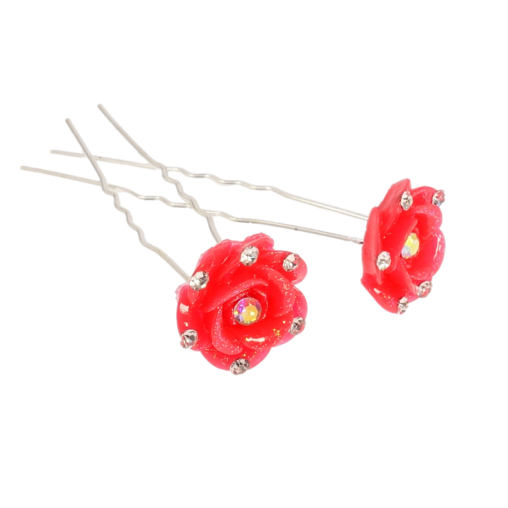 Шпилька для волосся Червона троянда зі стразами ø 17мм (ціна за одну штуку) фото №6