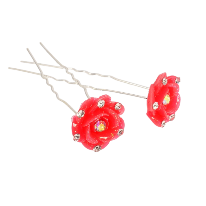 Шпилька для волосся Червона троянда зі стразами ø 17мм (ціна за одну штуку) фото №1