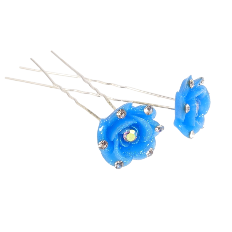 Шпилька для волос Голубая роза со стразами ø 17мм (цена за одну штуку) фото №1