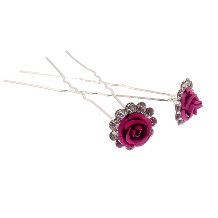 Шпилька для волосся Бордова троянда в обрамленні страз ø 14мм (ціна за одну штуку) фото №3