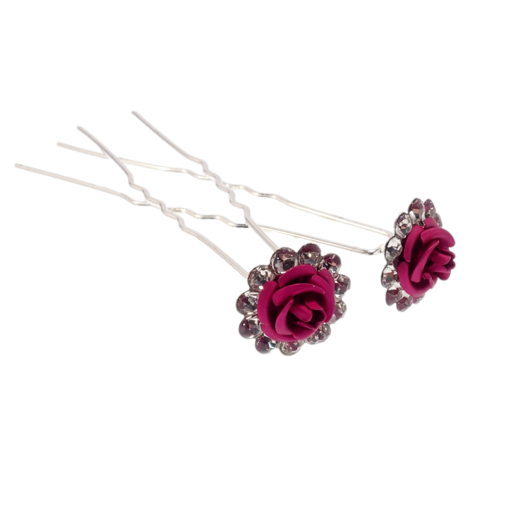 Шпилька для волосся Бордова троянда в обрамленні страз ø 14мм (ціна за одну штуку) фото №17 Шпилька для волосся Бордова троянда в обрамленні страз ø 14мм (ціна за одну штуку) фото №17