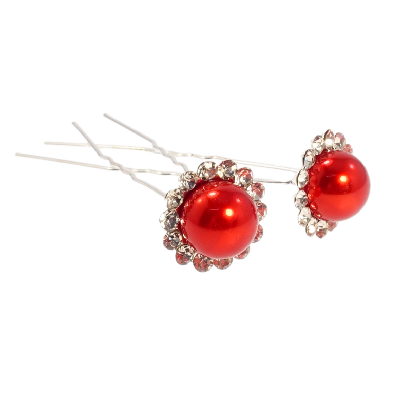 Шпилька для волосся Червона квітка зі стразами ø 18мм (ціна за одну штуку) фото №14