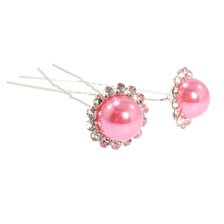 Шпилька для волосся Рожева квітка зі стразами ø 18мм (ціна за одну штуку) фото №1