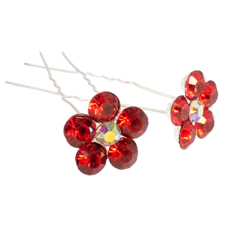 Шпилька для волос Красный цветок из страз ø 20мм (цена за одну штуку) фото №1