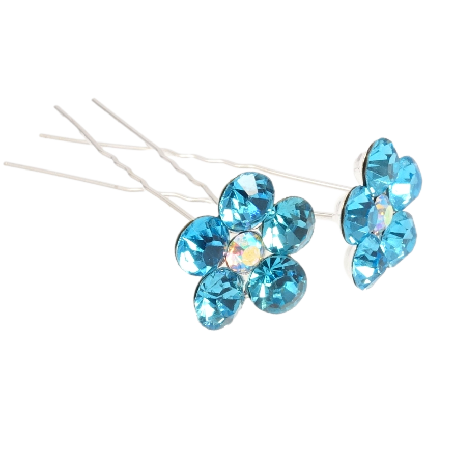 Шпилька для волосся Бірюзова квітка зі страз ø 20мм (ціна за одну штуку) фото №1 Шпилька для волосся Бірюзова квітка зі страз ø 20мм (ціна за одну штуку) фото №1