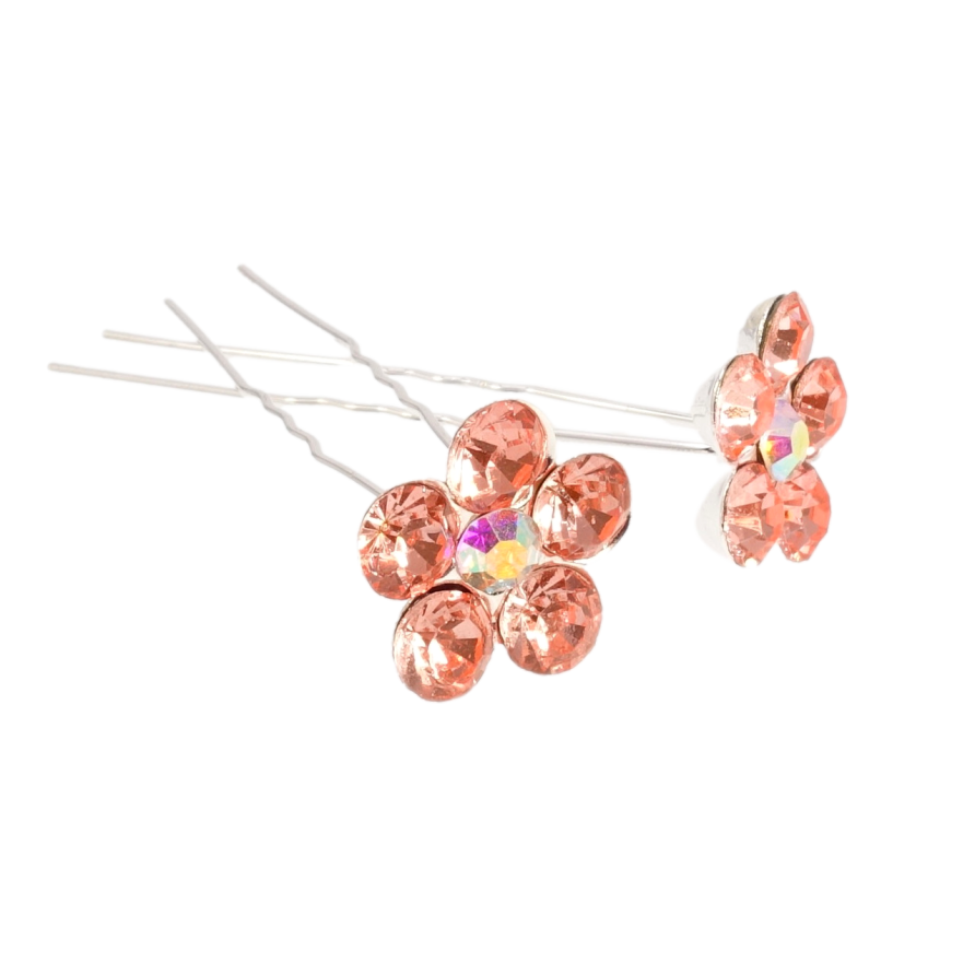 Шпилька для волосся Персикова квітка зі страз ø 20мм (ціна за одну штуку) фото №1 Шпилька для волосся Персикова квітка зі страз ø 20мм (ціна за одну штуку) фото №1