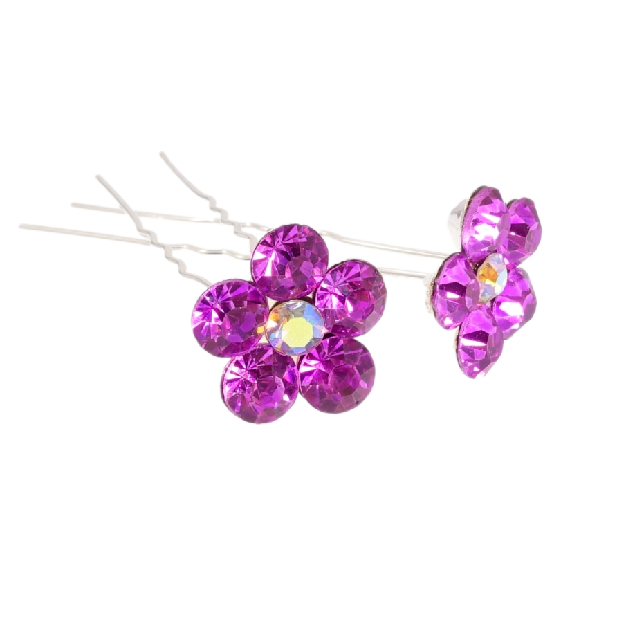 Шпилька для волосся Яскраво-бузкова квітка зі страз ø 20мм (ціна за одну штуку) фото №1