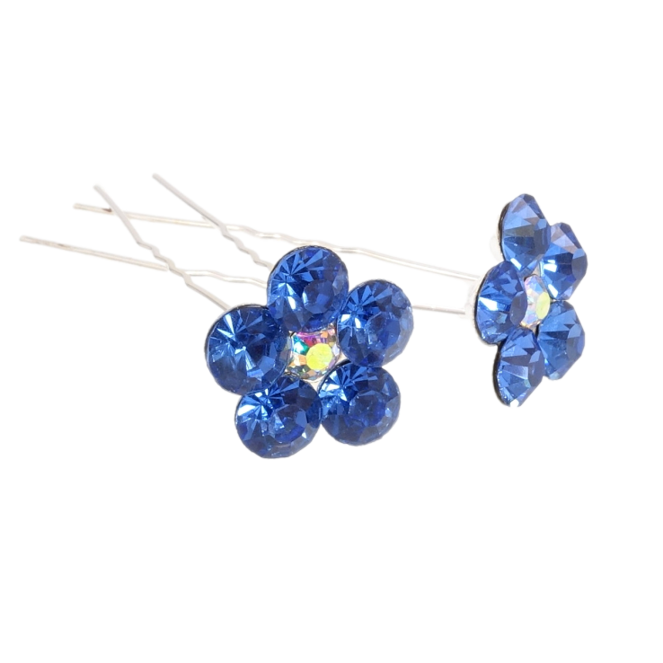 Шпилька для волосся Синя квітка зі страз ø 20мм (ціна за одну штуку) фото №16
