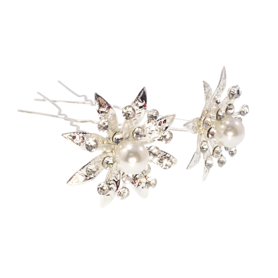 Шпилька для волос Цветок из страз и жемчужинки (цена за одну штуку) фото №1