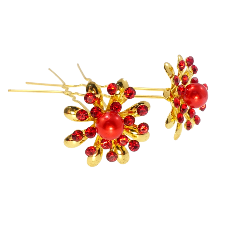 Шпилька для волосся Золота квітка з червоними стразами (ціна за одну штуку) фото №7 Шпилька для волосся Золота квітка з червоними стразами (ціна за одну штуку) фото №7