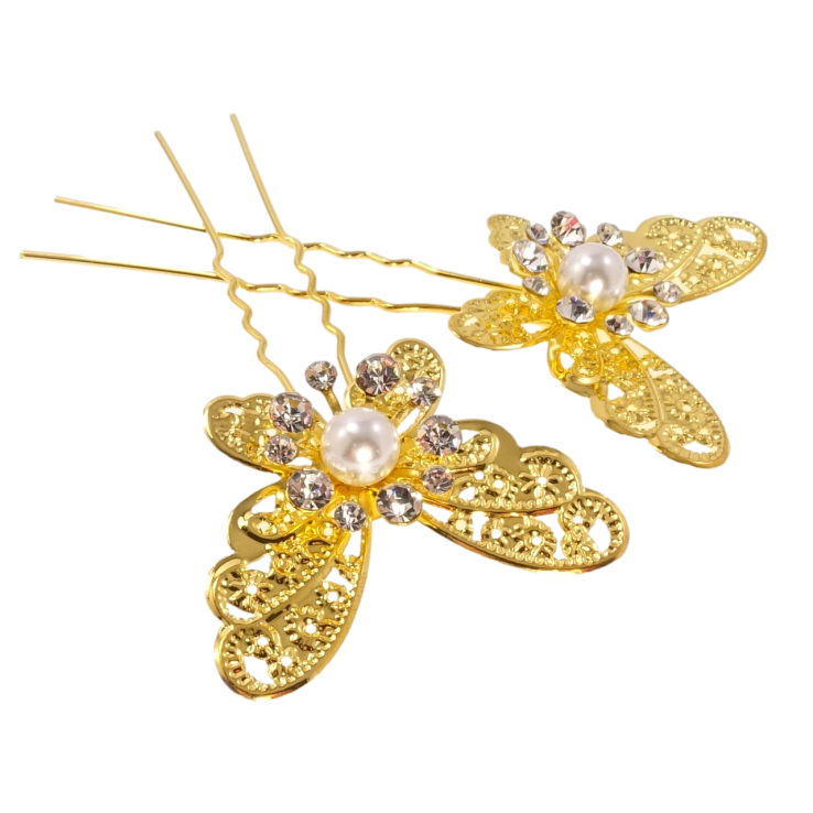 Шпилька для волосся Золотистий метелик зі стразами та перлиною (ціна за одну штуку) фото №20 Шпилька для волосся Золотистий метелик зі стразами та перлиною (ціна за одну штуку) фото №20
