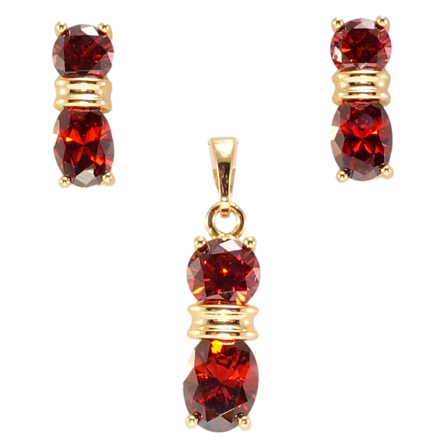 Набір Xuping Позолота 18K Сережки Кулон Два червоні кристали фото №1