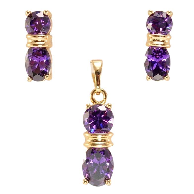 Набор Xuping Позолота 18K Серьги Кулон Два сиреневых кристалла фото №5