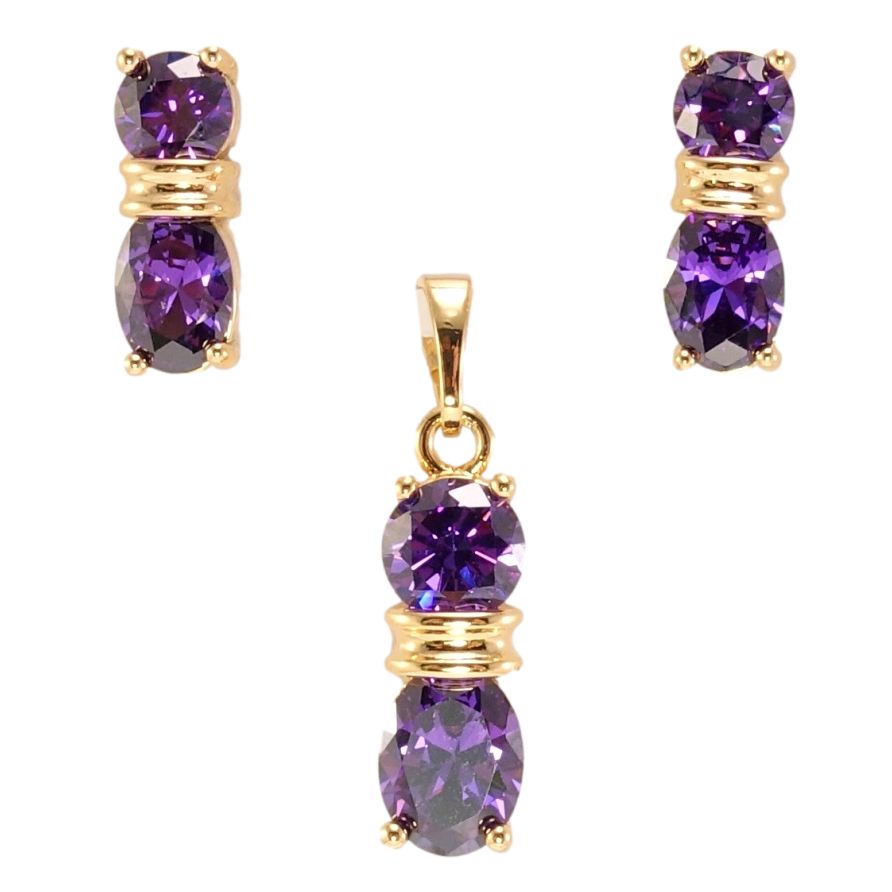 Набір Xuping Позолота 18K Сережки Кулон Два бузкові кристали фото №1