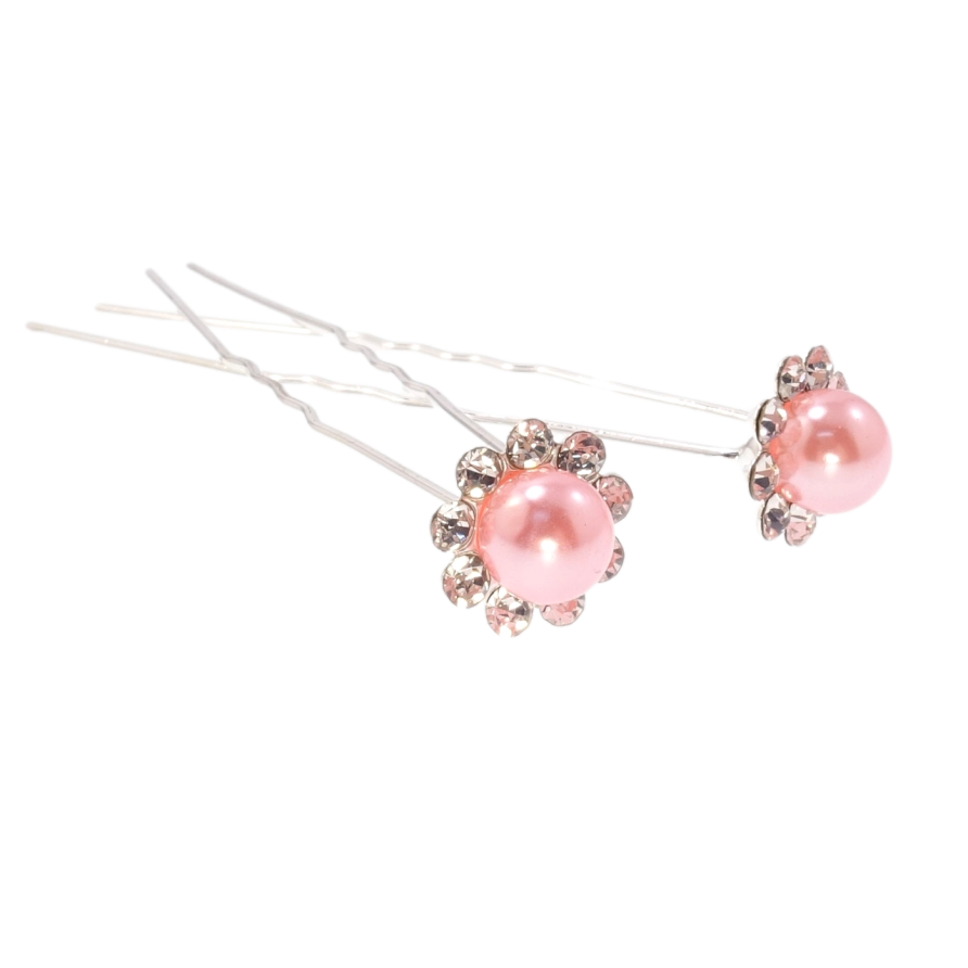 Шпилька для волосся Рожева квітка в обрамленні страз ø 13мм (ціна за одну штуку) фото №1