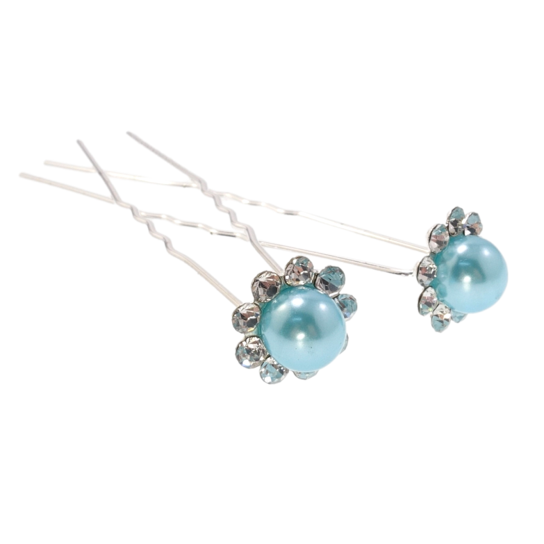 Шпилька для волосся Бірюзова квітка в обрамленні страз ø 13мм (ціна за одну штуку) фото №1 Шпилька для волосся Бірюзова квітка в обрамленні страз ø 13мм (ціна за одну штуку) фото №1