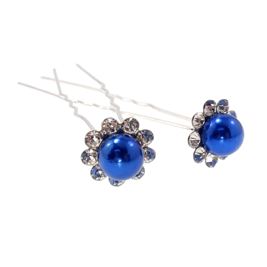 Шпилька для волосся Синя квітка в обрамленні страз ø 13мм (ціна за одну штуку) фото №1 Шпилька для волосся Синя квітка в обрамленні страз ø 13мм (ціна за одну штуку) фото №1