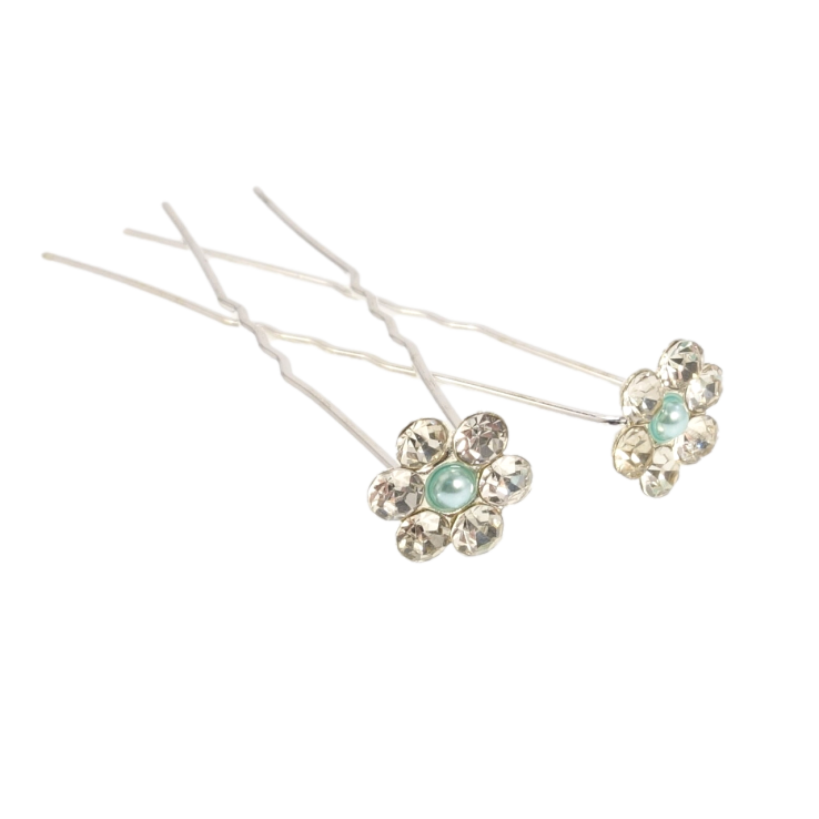 Шпилька для волосся Квітка зі страз та ментолової намистини ø 11мм (ціна за одну штуку) фото №17 Шпилька для волосся Квітка зі страз та ментолової намистини ø 11мм (ціна за одну штуку) фото №17