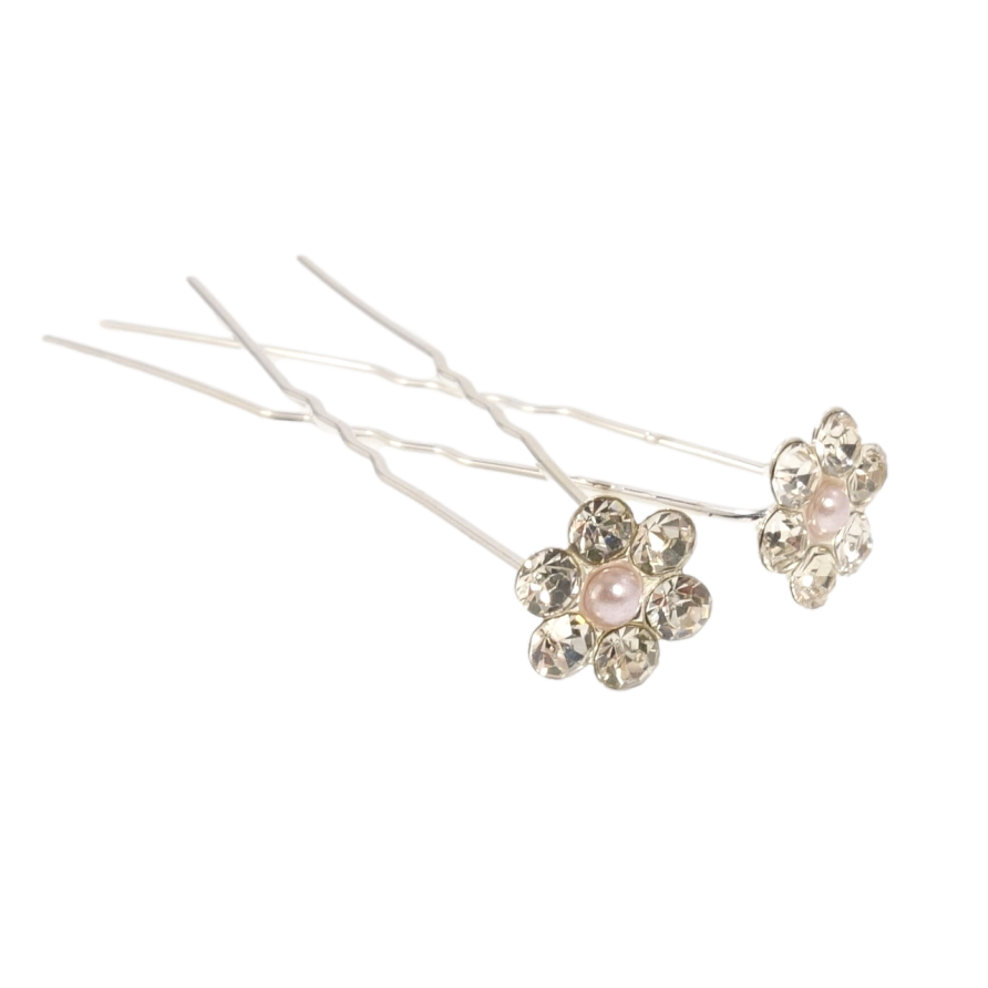 Шпилька для волосся Квітка зі страз та сірої намистини ø 11мм (ціна за одну штуку) фото №1 Шпилька для волосся Квітка зі страз та сірої намистини ø 11мм (ціна за одну штуку) фото №1