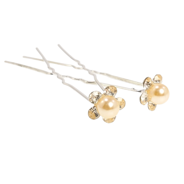 Шпилька для волосся Бежева квітка зі стразами ø 10мм (ціна за одну штуку) фото №2 Шпилька для волосся Бежева квітка зі стразами ø 10мм (ціна за одну штуку) фото №2