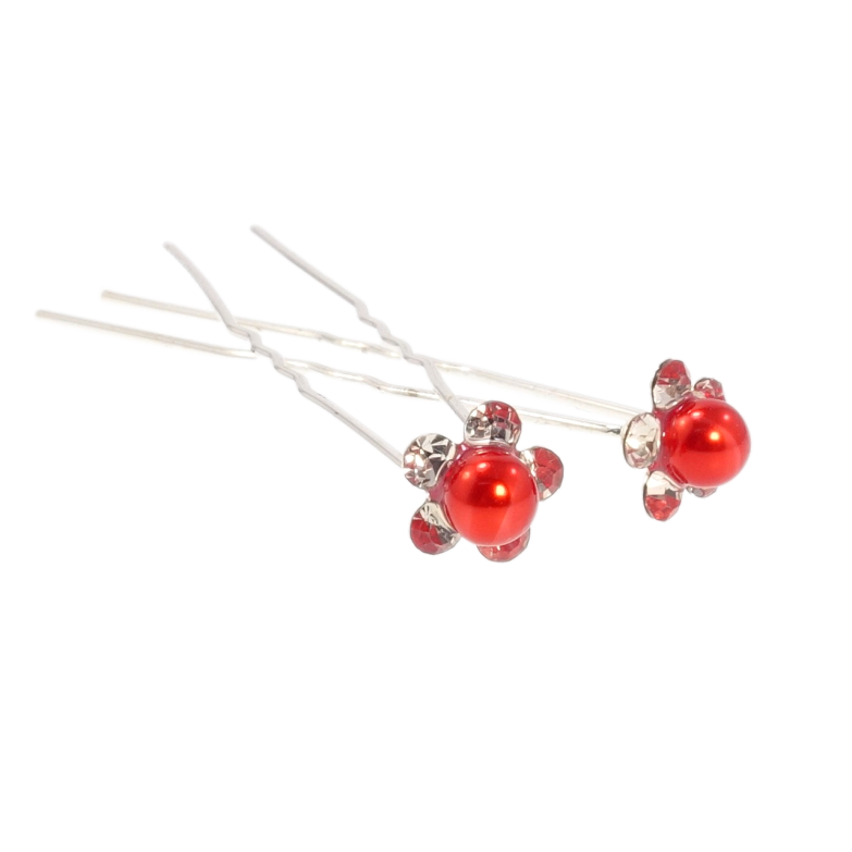 Шпилька для волосся Червона квітка зі стразами ø 10мм (ціна за одну штуку) фото №1