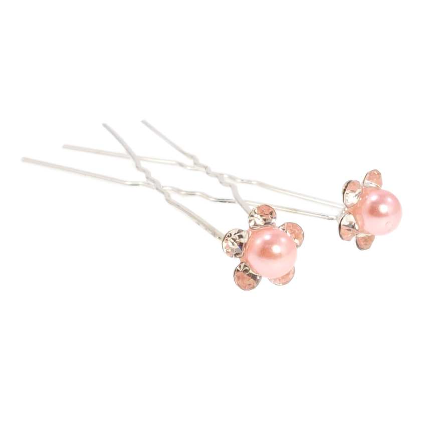 Шпилька для волосся Рожева квітка зі стразами ø 10мм (ціна за одну штуку) фото №1