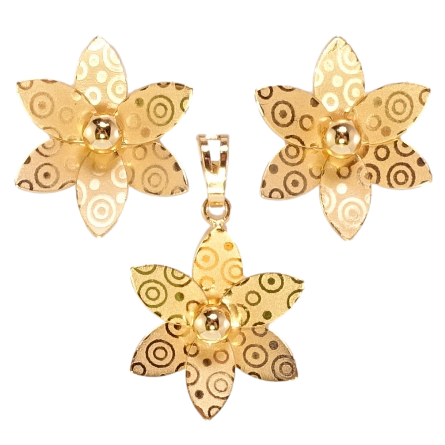 Набор Xuping Позолота 18K Серьги Кулон Цветочки с узором напылением ø 15мм фото №1