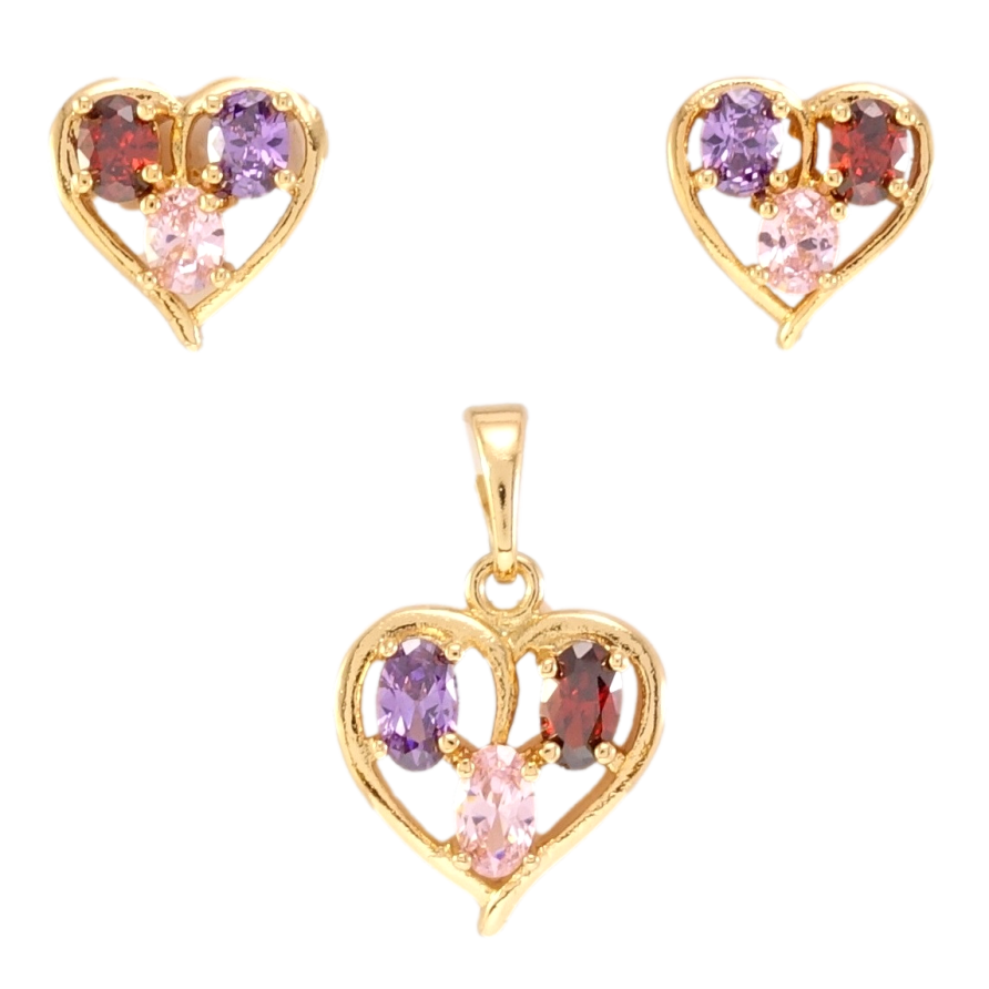Набір Xuping Позолота 18K Сережки Кулон Сердечки з кольоровим цирконієм фото №1