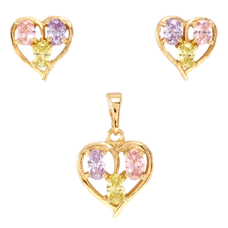 Набір Xuping Позолота 18K Сережки Кулон Сердечки з кольоровим цирконієм фото №5