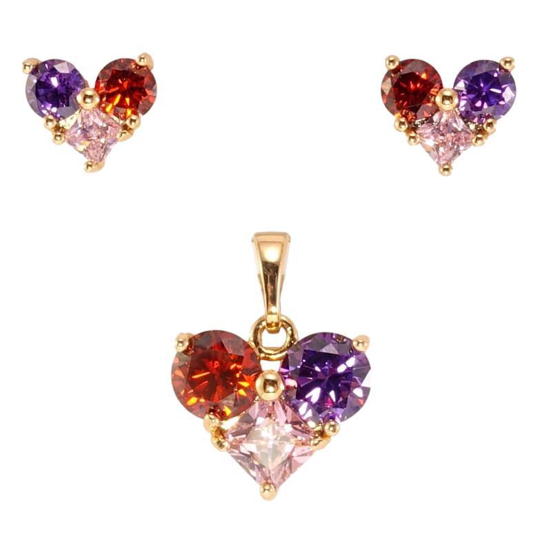 Набір Xuping Позолота 18K Сережки Кулон Сердечки з кольорових кристалів фото №1