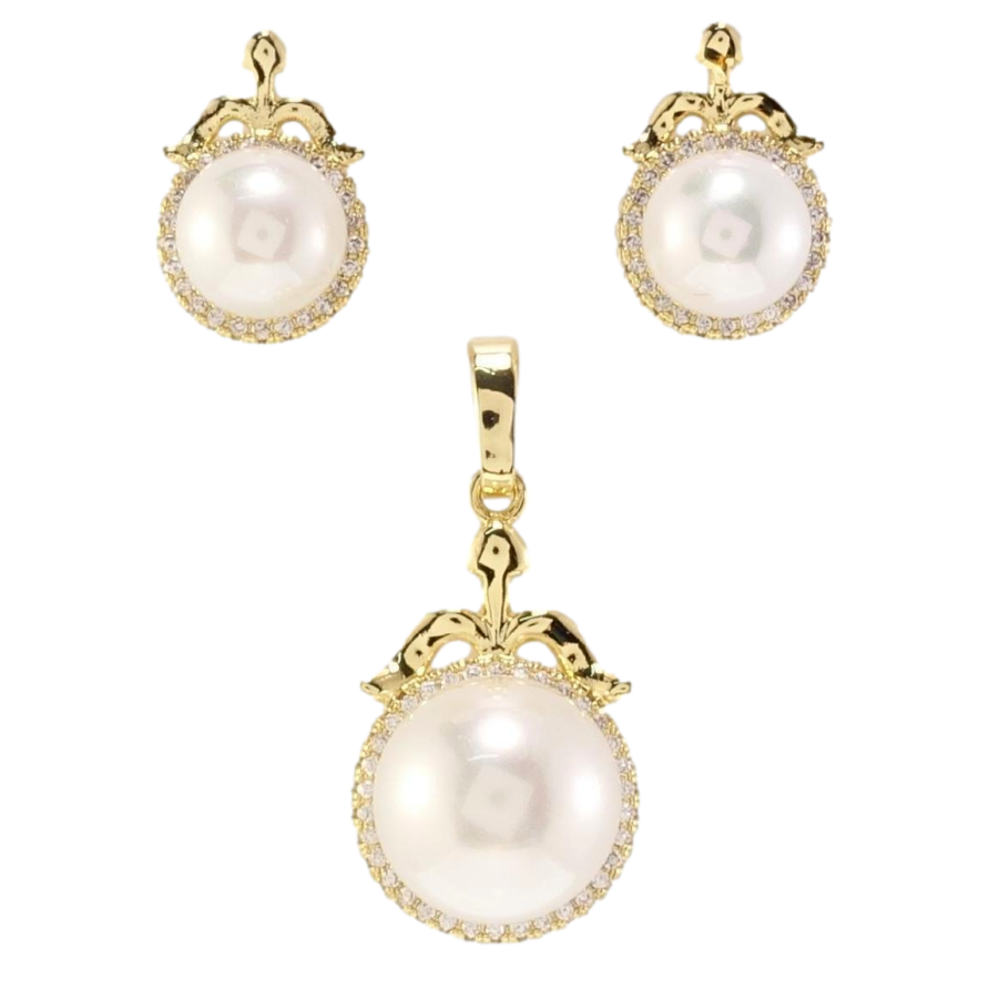 Набір Xuping Позолота 14K Сережки Кулон Перлини в обрамленні цирконію фото №1