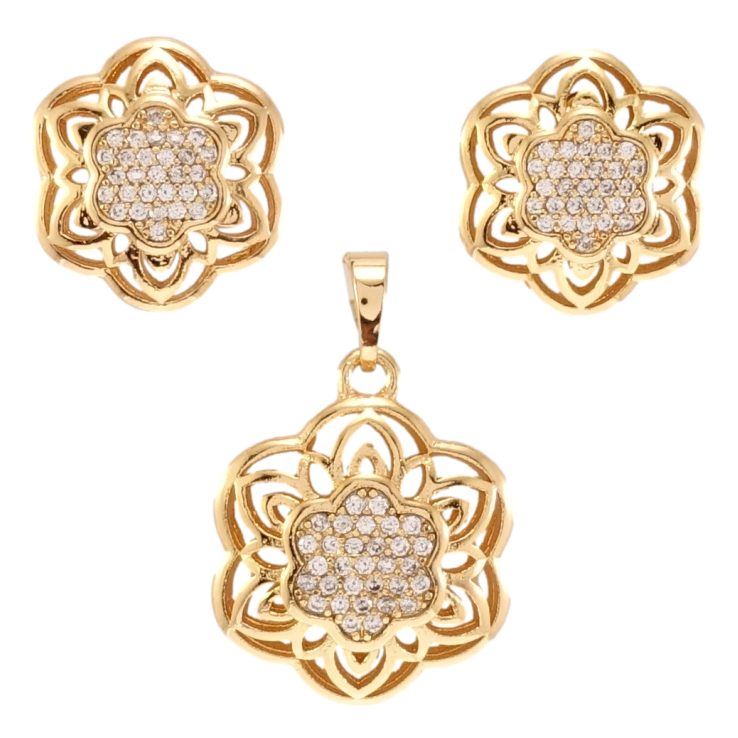 Набор Xuping Позолота 18K Серьги Кулон Ажурные цветочки с цирконием фото №8
