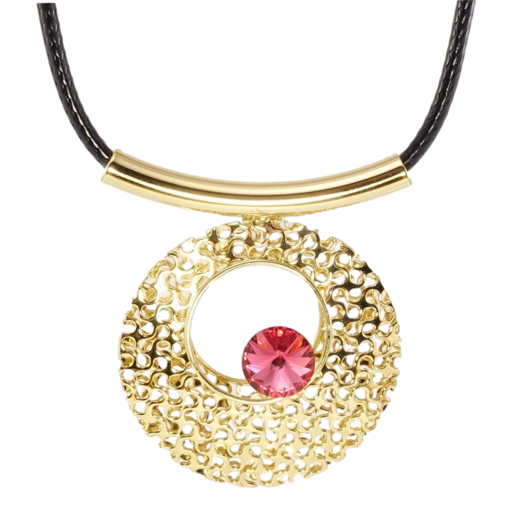 Підвіска на шнурку Xuping Позолота 14K Ажурне Каблучка з рожевим кристалом довжина 41,5-46,5см х 3мм фото №13