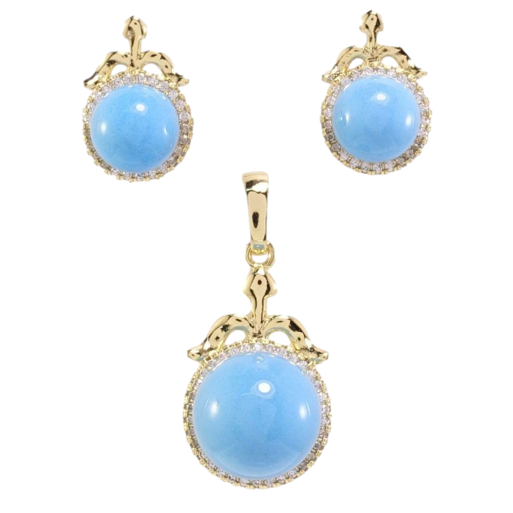 Набір Xuping Позолота 14K Сережки Кулон Блакитні кульки в обрамленні цирконію фото №5 Набір Xuping Позолота 14K Сережки Кулон Блакитні кульки в обрамленні цирконію фото №5