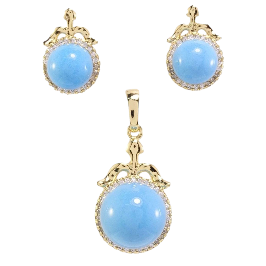 Набір Xuping Позолота 14K Сережки Кулон Блакитні кульки в обрамленні цирконію фото №1 Набір Xuping Позолота 14K Сережки Кулон Блакитні кульки в обрамленні цирконію фото №1