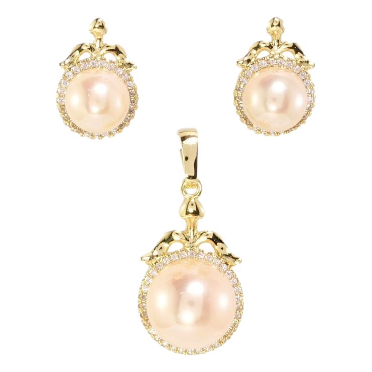 Набір Xuping Позолота 14K Сережки Кулон Рожеві перлини в обрамленні цирконію фото №7 Набір Xuping Позолота 14K Сережки Кулон Рожеві перлини в обрамленні цирконію фото №7