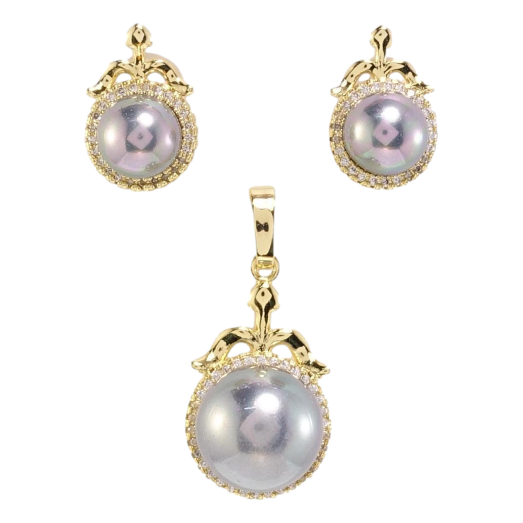 Набір Xuping Позолота 14K Сережки Кулон Сірі перлини в обрамленні цирконію фото №4 Набір Xuping Позолота 14K Сережки Кулон Сірі перлини в обрамленні цирконію фото №4