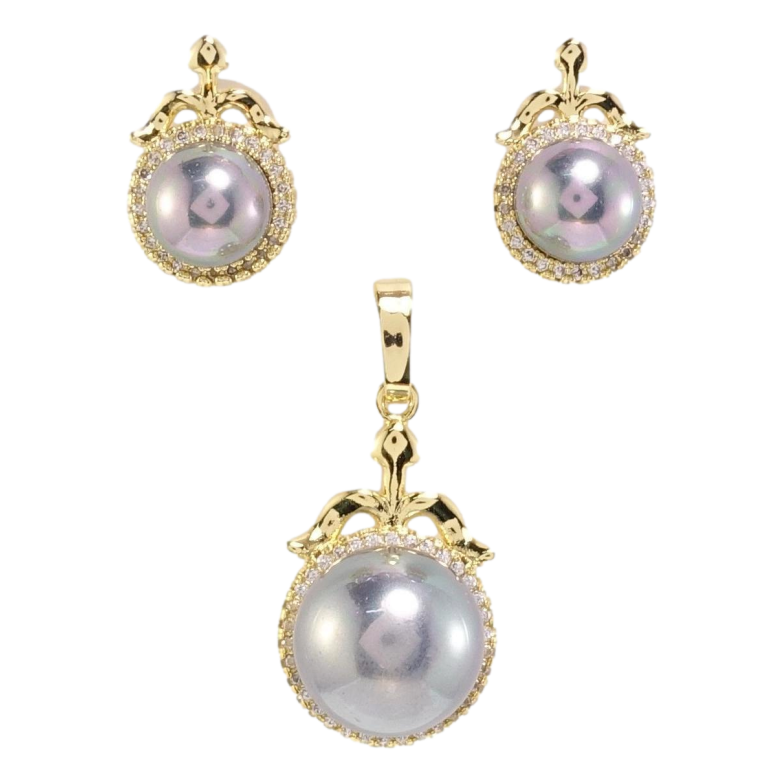 Набір Xuping Позолота 14K Сережки Кулон Сірі перлини в обрамленні цирконію фото №1