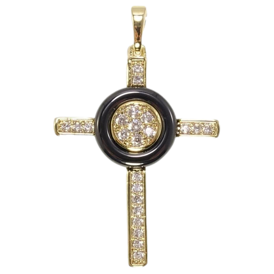 Кулон Xuping Позолота 14K Крест с цирконием и колечком из черной керамики фото №1