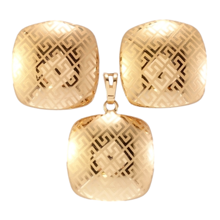 Набор Xuping Позолота 18K Серьги Кулон Меандровый орнамент напылением 19х19мм фото №6 Набор Xuping Позолота 18K Серьги Кулон Меандровый орнамент напылением 19х19мм фото №6