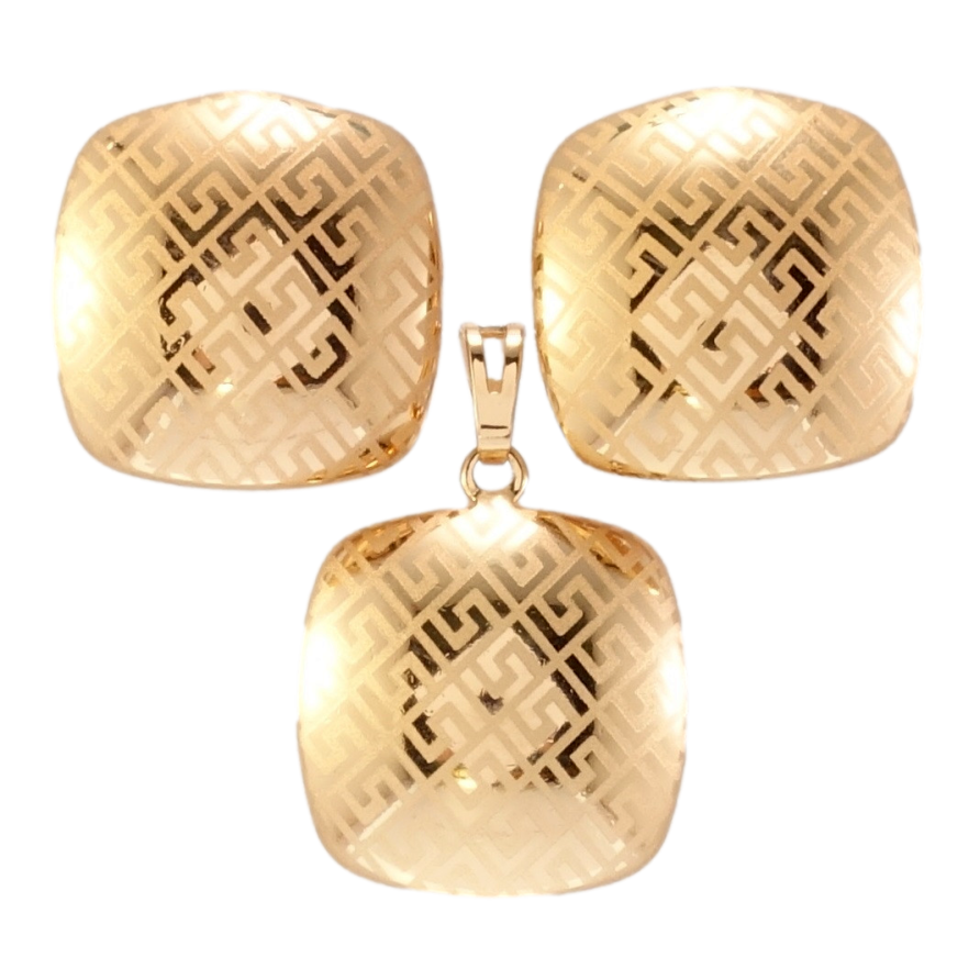 Набор Xuping Позолота 18K Серьги Кулон Меандровый орнамент напылением 19х19мм фото №1 Набор Xuping Позолота 18K Серьги Кулон Меандровый орнамент напылением 19х19мм фото №1