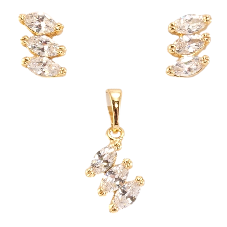 Набор Xuping Позолота 18K Серьги Кулон Три кристалла в огранке Маркиз фото №5