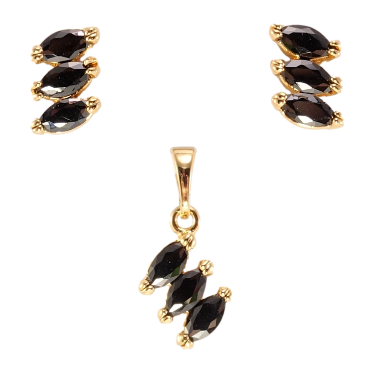 Набор Xuping Позолота 18K Серьги Кулон Три черных кристалла в огранке Маркиз фото №12
