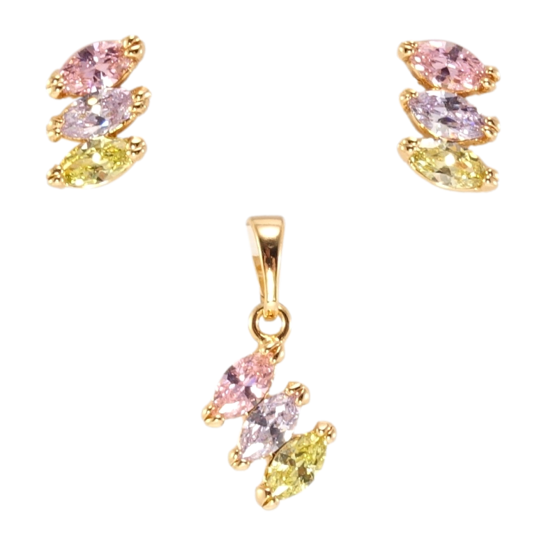 Набор Xuping Позолота 18K Серьги Кулон Три цветных кристалла в огранке Маркиз фото №1