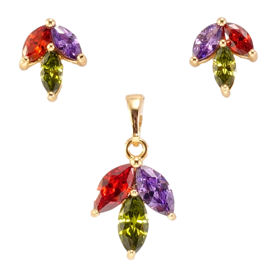 Набор Xuping Позолота 18K Серьги Кулон Листики из цветных кристаллов фото №1