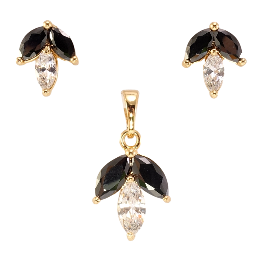 Набор Xuping Позолота 18K Серьги Кулон Листики из черно-белых кристаллов фото №1