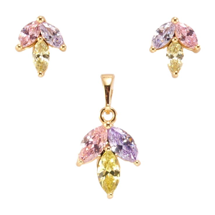 Набор Xuping Позолота 18K Серьги Кулон Листики из цветных кристаллов фото №17